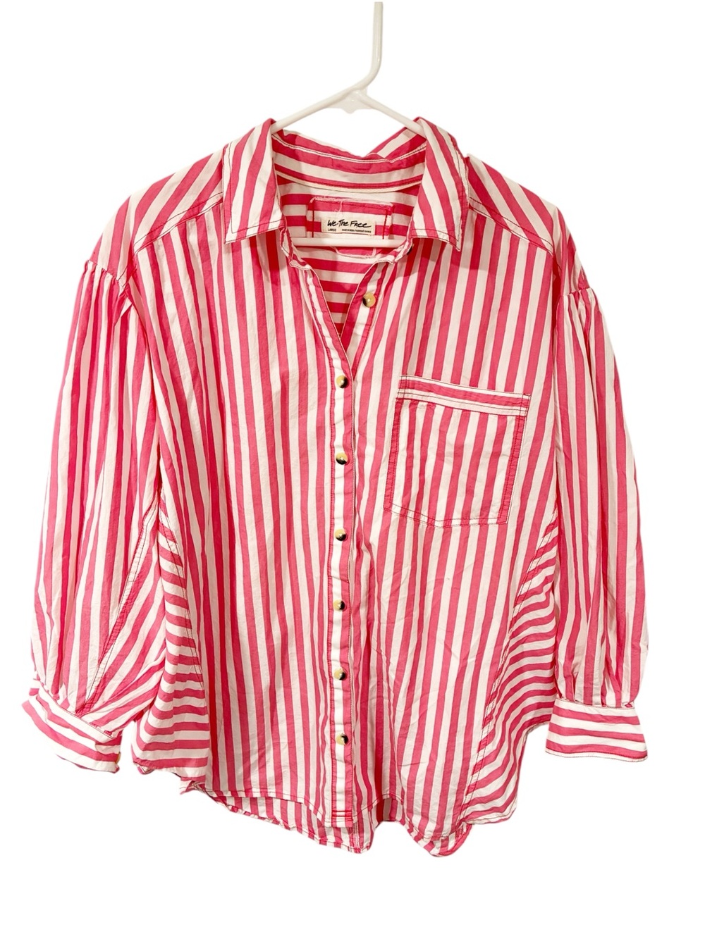 Free People We The Free Happy Hour Stripe Top Pink White Stripe Size Large